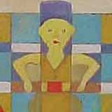 Esta pintura revela formas geométricas de variadas cores e tamanhos. No centro, entretanto, nota-se o desenho de uma pessoa com os cotovelos elevados em noventa graus. Logo acima, percebe-se o desenho de outra pessoa, somente do tronco para cima, como se estivesse em uma janela.