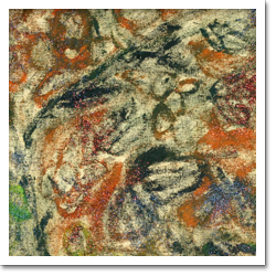 A tela foi completamente preenchida por traços de diversas cores. As imagens que se originam não estão bem definidas. Identifica-se o uso marcante de tons de marrom.