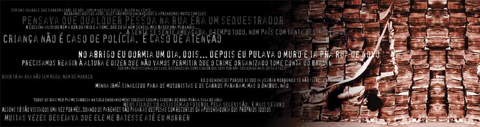 Esta montagem apresenta texto com letras brancas de máquina de escrever sobre fundo preto, ocupando o lado esquerdo da imagem. Opostamente, vê-se uma pessoa deitada de lado, encolhida, sobre uma superfície desforme e aparentemente desconfortável.